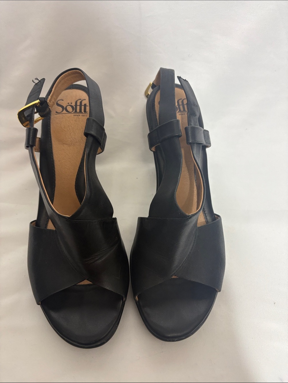 Sofft Black Leather Open-Toe Slingback Sandals